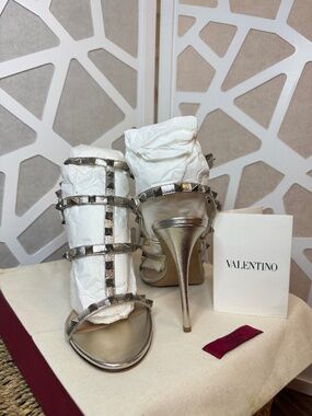 Valentino Garavani Rockstud Caged Ankle Strap Heel Sandals